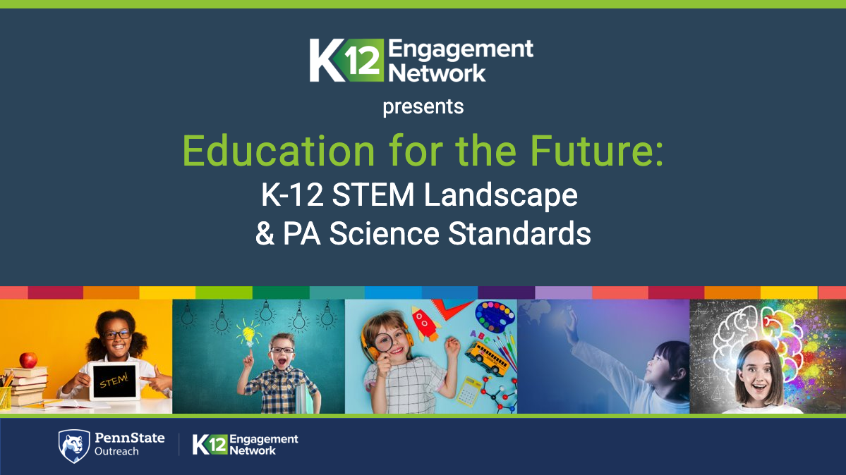 Screenshot from the K-12 STEM Landscape webinar showing the title and the K-12 logo