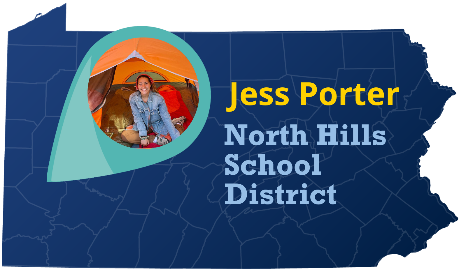 Jess Porter overlayed onto a map of Pennsylvania